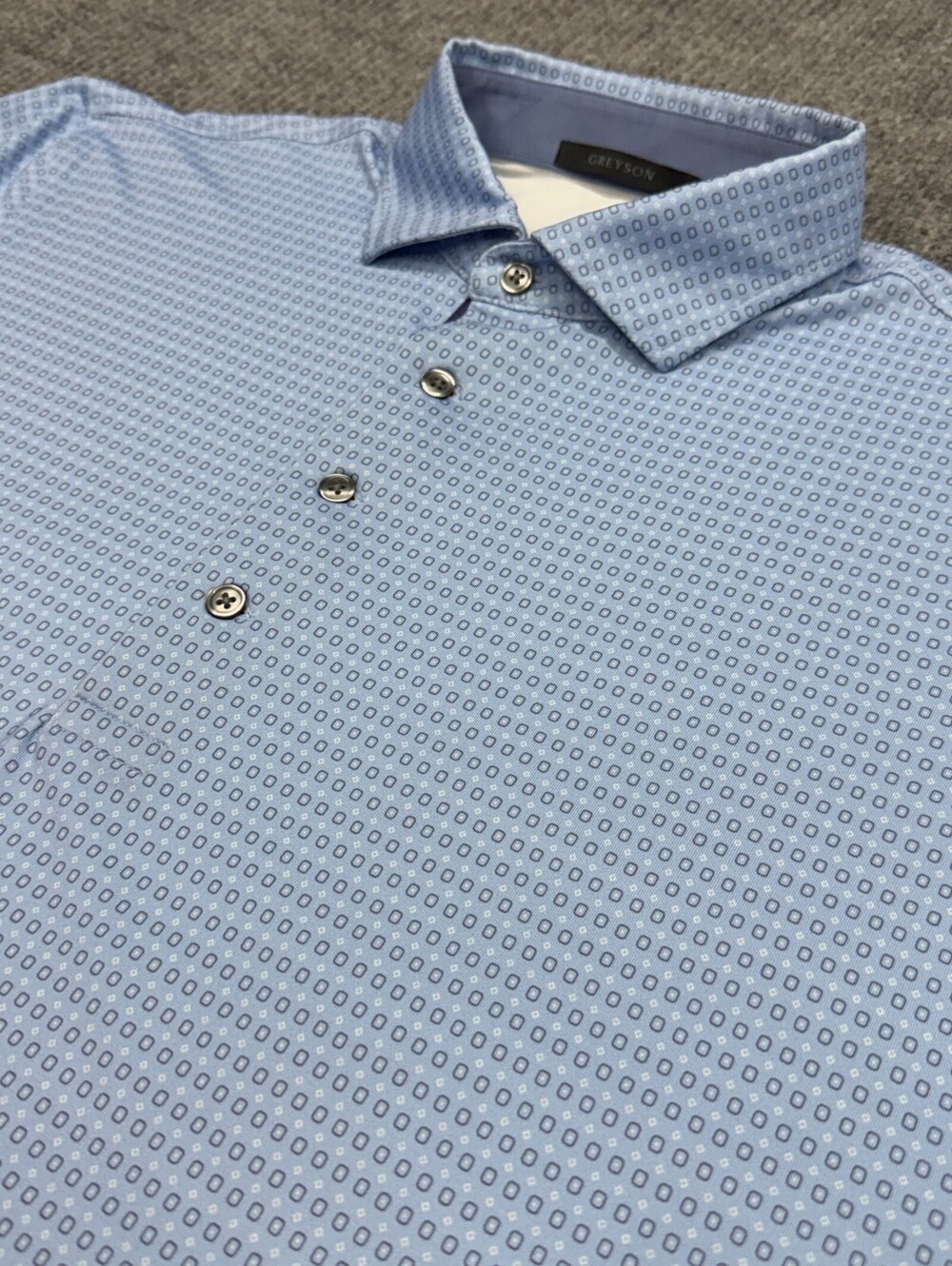 Greyson Polo Shirt Mens Large Blue Geometric Squares 4 Button Performance Golf